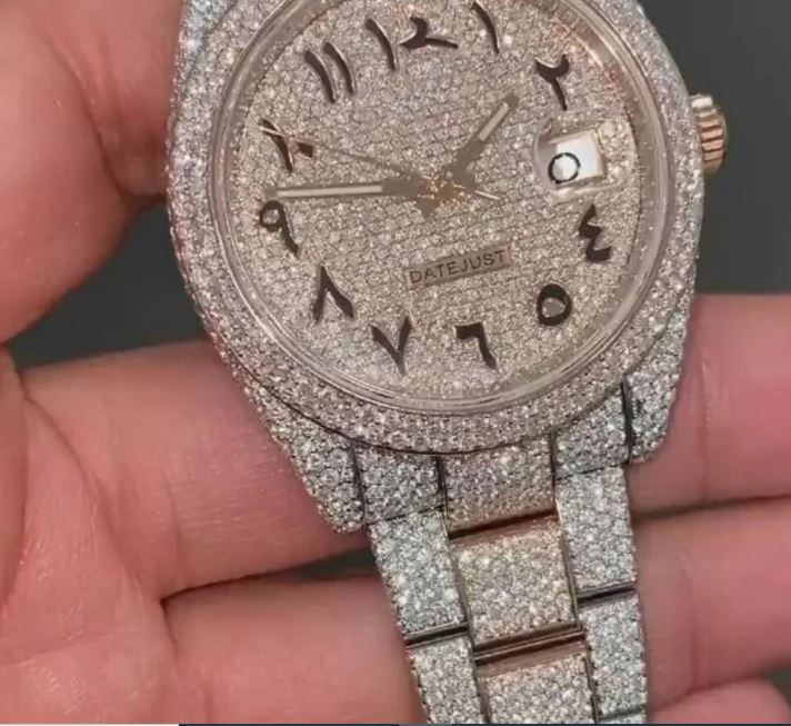 MW  Premium Roman Arabic Dial  Iced Out VVS Moissanite Stainless Steel  Diamond Hip Hop Bust Down Watch  Studded Watch Automatic Movement Watch Fully Iced out Watch MW_R1026