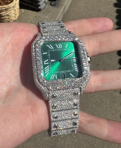 MW Moissanite Luxury Green Dial Bust Down D Moissanite d  Bust Down Square  Dial Premium Fully   Iced Out  MW_C1064