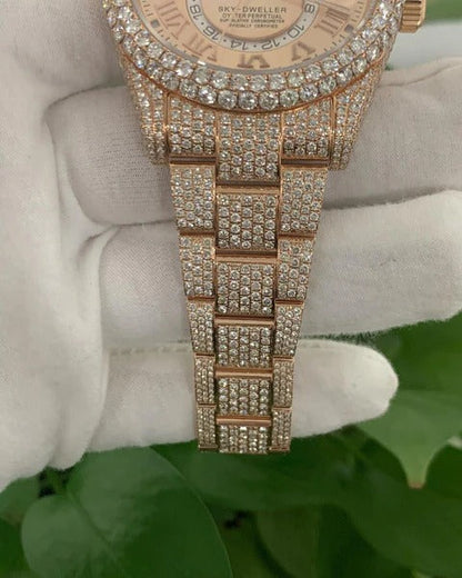 MW Premium Moissanite Gold Color Round   Iced Out Stainless Steel  Diamond Hip Hop Bust Down Watch  Studded Watch Automatic Movement Watch Fully Iced out Watch MW_R1031