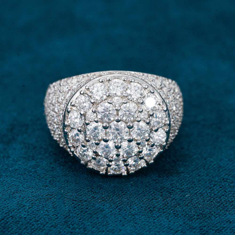 Moissanite Prong Dome Ring – Iced Out VVS D-Color 925 Sterling Silver Bubble Band Statement Ring for Men & Women"