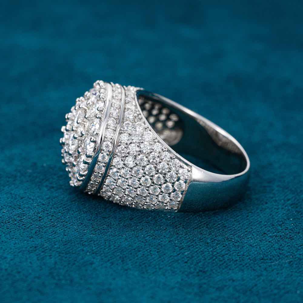 Moissanite Prong Dome Ring – Iced Out VVS D-Color 925 Sterling Silver Bubble Band Statement Ring for Men & Women"