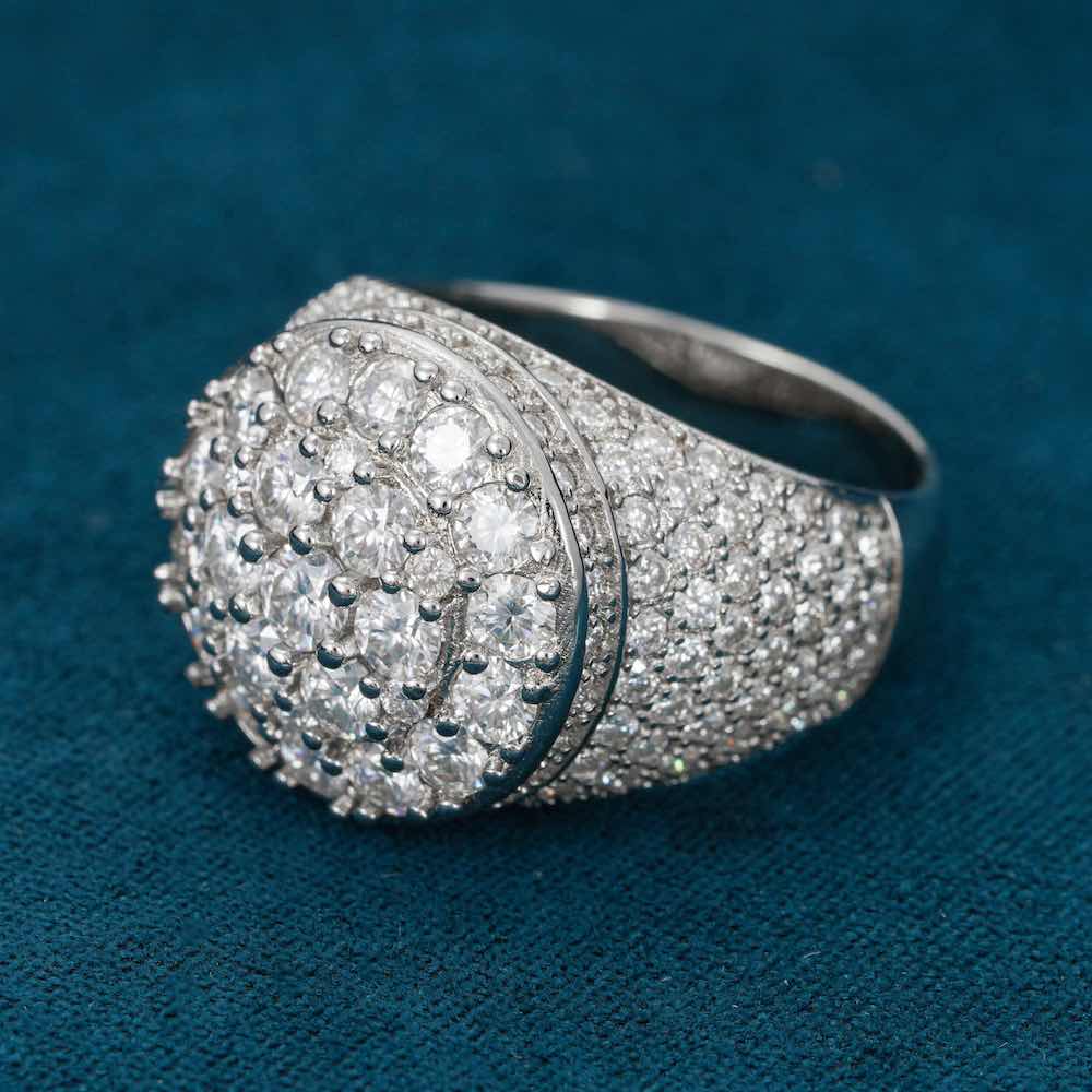 Moissanite Prong Dome Ring – Iced Out VVS D-Color 925 Sterling Silver Bubble Band Statement Ring for Men & Women"