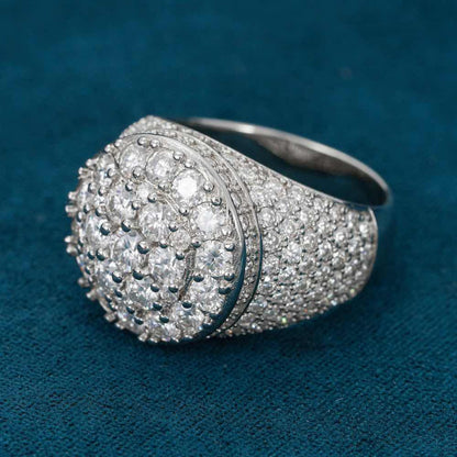 Moissanite Prong Dome Ring – Iced Out VVS D-Color 925 Sterling Silver Bubble Band Statement Ring for Men & Women"