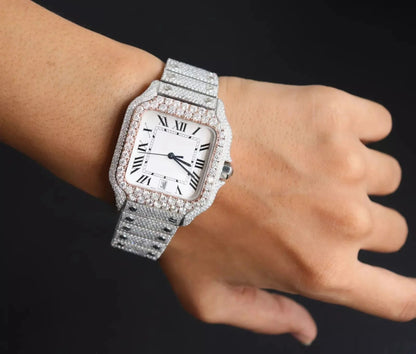 Fully Iced Out Automatic Classic Moissanite Diamond Watch Buss Down Watch in Stainless Steel