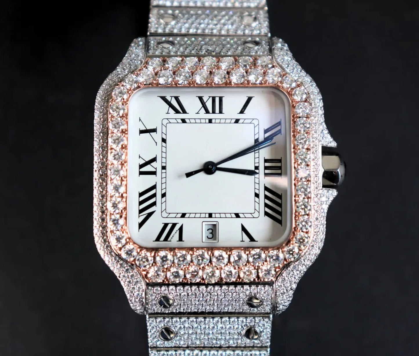 Fully Iced Out Automatic Classic Moissanite Diamond Watch Buss Down Watch in Stainless Steel