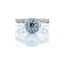 "0.75ctw Moissanite Cushion Halo Solitaire Ring Set with Matching Band – VVS D-Color 925 Sterling Silver or 14K White Gold Bridal Jewelry for Women"
