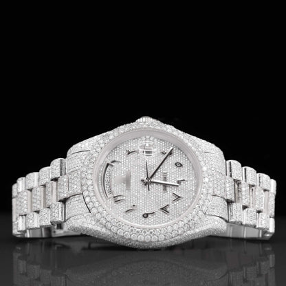Fully Moissanite Watch – Arabic Numerals, Iced-Out Automatic Luxury Timepiece for Men with Ultimate Shine