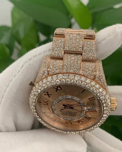 MW Premium Moissanite Gold Color Round   Iced Out Stainless Steel  Diamond Hip Hop Bust Down Watch  Studded Watch Automatic Movement Watch Fully Iced out Watch MW_R1031