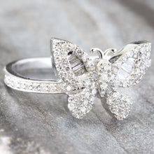 "Moissanite Butterfly Ring with Round & Baguette Stones – 0.45ctw VVS D-Color 925 Sterling Silver Statement Jewelry for Women"