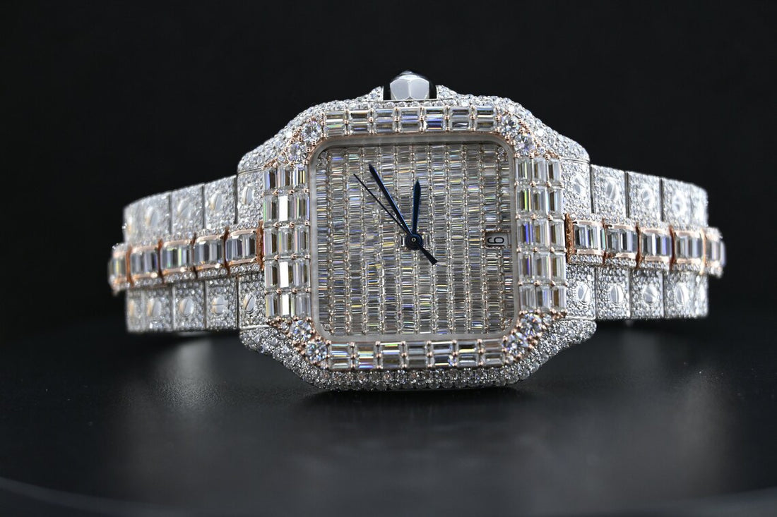 MW Premium Moissanite  Baguette Watch Automatic Movement  Square Dial Studded Watch Hip Hop Bust Down VVS  Iced Out  MW_C1025