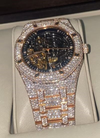 MW Luxury Skeleton Automatic Round Dial VVS Moissanite  Bust Down Watch Iced Out Hip Hop Watch MW_AP1037