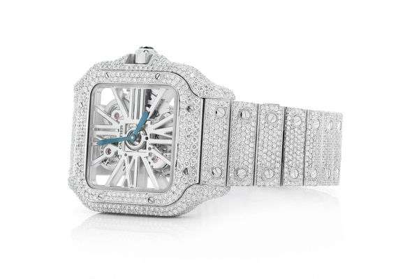 keleton VVS Moissanite Men’s Watch - Stainless Steel White Gold Plated Iced Out Square Dial, Luxury Birthday Gift for Him