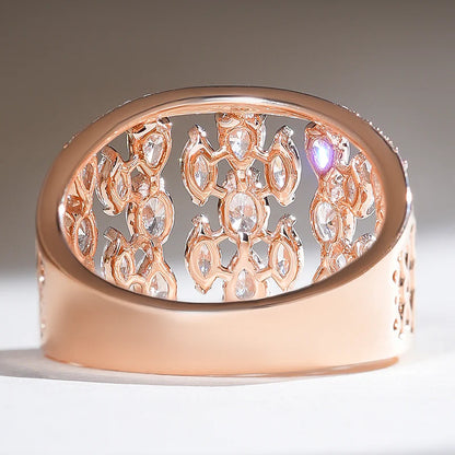 Luxury Rose Gold Statement Ring – 925 Sterling Silver Wide Band with Marquise & Round Cut Moissanite Stones | Elegant Jewelry for Women
