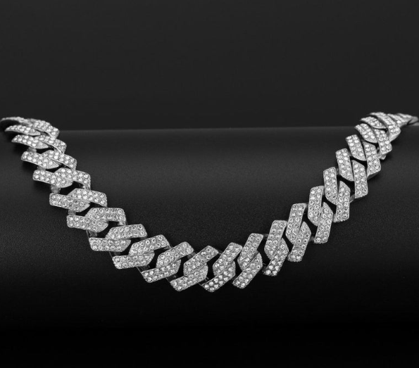 MW Luxurious VVS Moissanite 925 Sterling Silver 15MM Prong Cuban Link Chain Hip Hop MW_CB1002