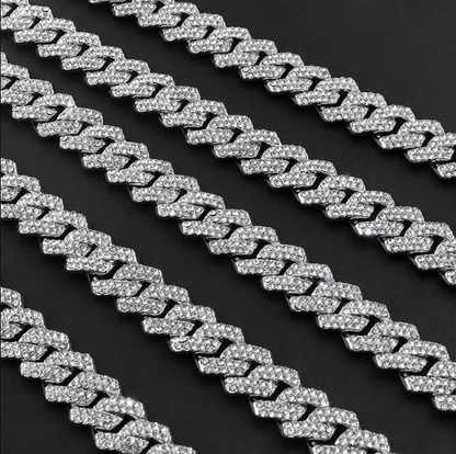 MW Unique VVS Moissanite 925 Sterling Silver 15MM Prong Cuban Link Chain Hip Hop MW_CB1001