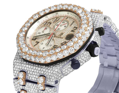 Classic Moissanite Diamond Iced Out Bust Down Automatic Watch Stainless Steel All Chronology Working 2 Tone Gold Plated 42mm Men Watch