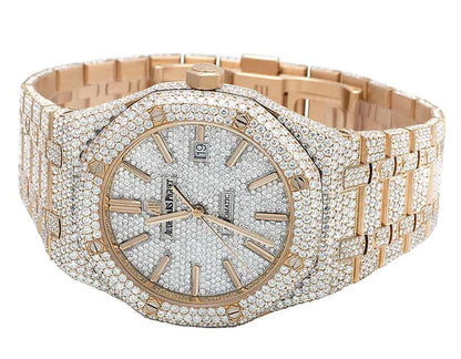 Dashing 2-Tone Iced Out Moissanite VVS Diamond Men's Watch, Stainless Steel Rose Gold, 42mm