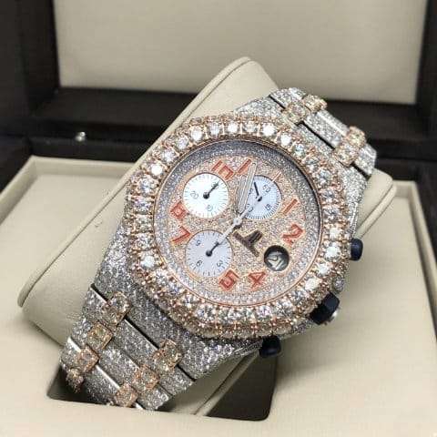 Limited Edition Automatic Iced Out VVS Moissanite Diamond Men's Watch, 2-Tone Gold Plated 42mm Chronograph