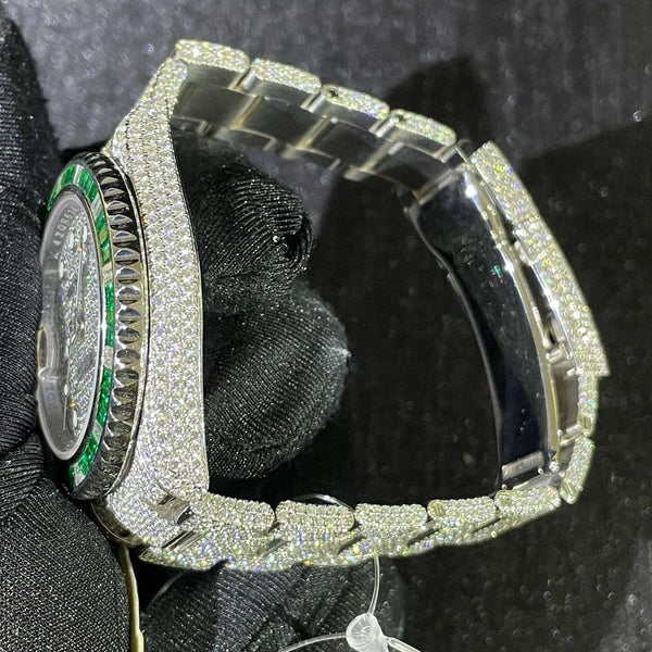 MW Green Baguette Dial Watch Automatic Dial Moissanite Iced Out Stainless Steel  Diamond Hip Hop Bust Down Watch  Studded Movement Watch Fully Iced out Watch MW_R1034