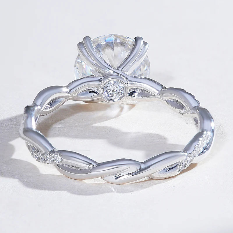 Petite Twisted Vine Moissanite Engagement Ring – Round Cut Promise Ring for Women in 925 Sterling Silver