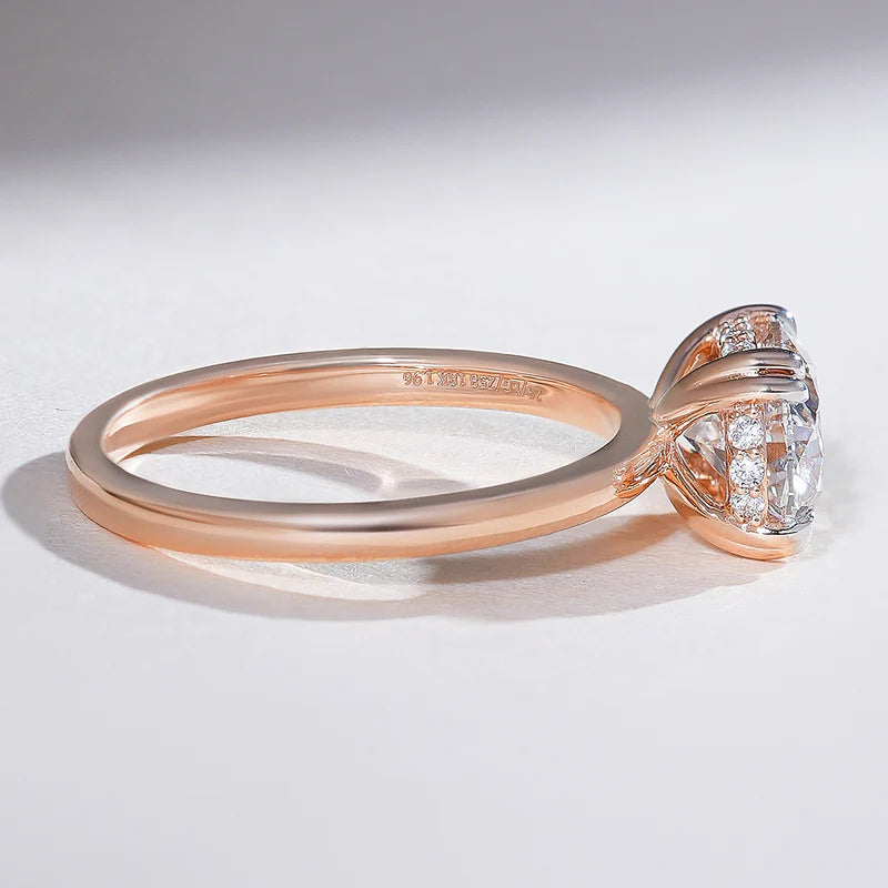 2 Carat Oval Moissanite & Lab Grown Diamond East West Engagement Ring – Two Tone Cathedral Solitaire 925 Silver Ring