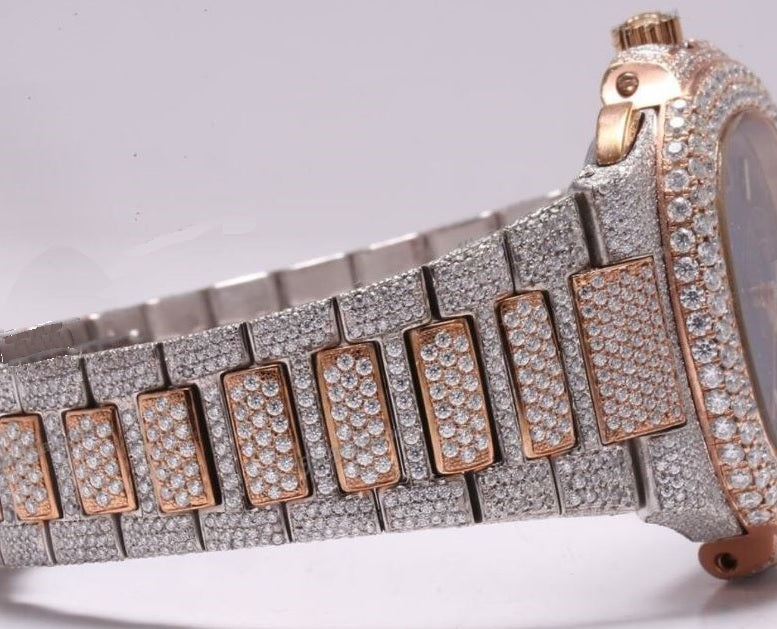 MW Moissanite Premium Personalized  Rose Gold  Color Hip Hop Iced Out D Customize Bust Down Diamond Wrist Watch For Men's MW_PP1015