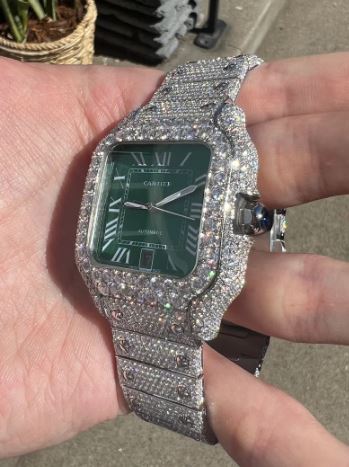 MW Moissanite Luxury Green Dial Bust Down D Moissanite d  Bust Down Square  Dial Premium Fully   Iced Out  MW_C1064