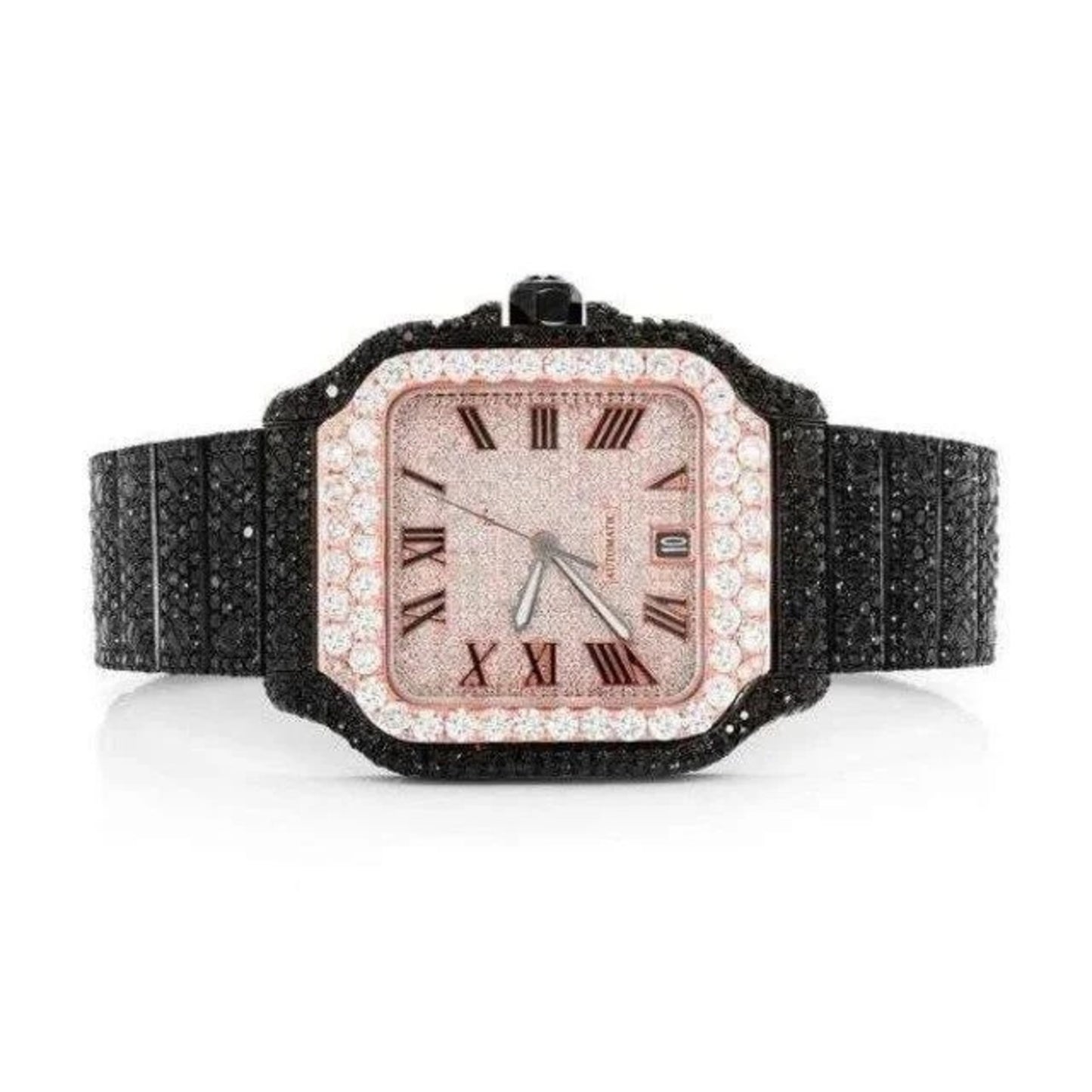 Roman Dial Black Moissanite Diamond Iced Out Luxury Watch