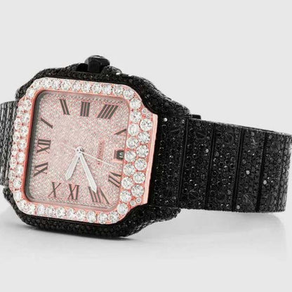 Roman Dial Black Moissanite Diamond Iced Out Luxury Watch