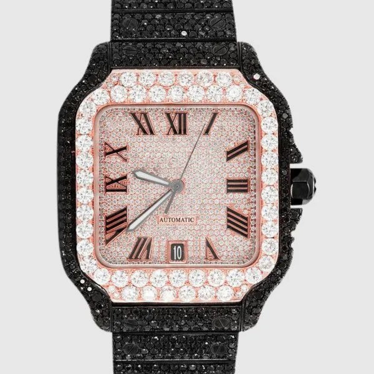 Roman Dial Black Moissanite Diamond Iced Out Luxury Watch