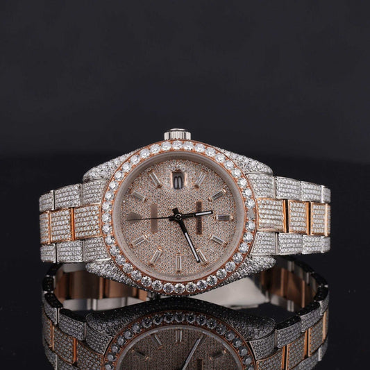 Men’s Two-Tone Iced-Out Moissanite Watch – Hip-Hop Style Luxury Timepiece with Ultimate Shine & Bling