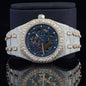 Moissanite Diamond Iced-Out Blue Dial Skeleton Watch – Automatic Luxury Timepiece for Men with Ultimate Shine & Bold Style
