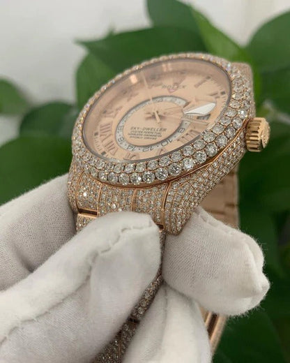 MW Premium Moissanite Gold Color Round   Iced Out Stainless Steel  Diamond Hip Hop Bust Down Watch  Studded Watch Automatic Movement Watch Fully Iced out Watch MW_R1031