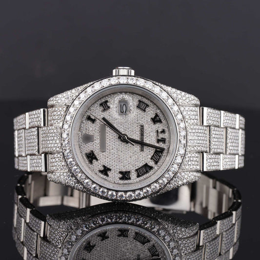 Iced-Out Bling Blang Hip-Hop Moissanite Watch – Roman Dial Automatic Luxury Timepiece for Men