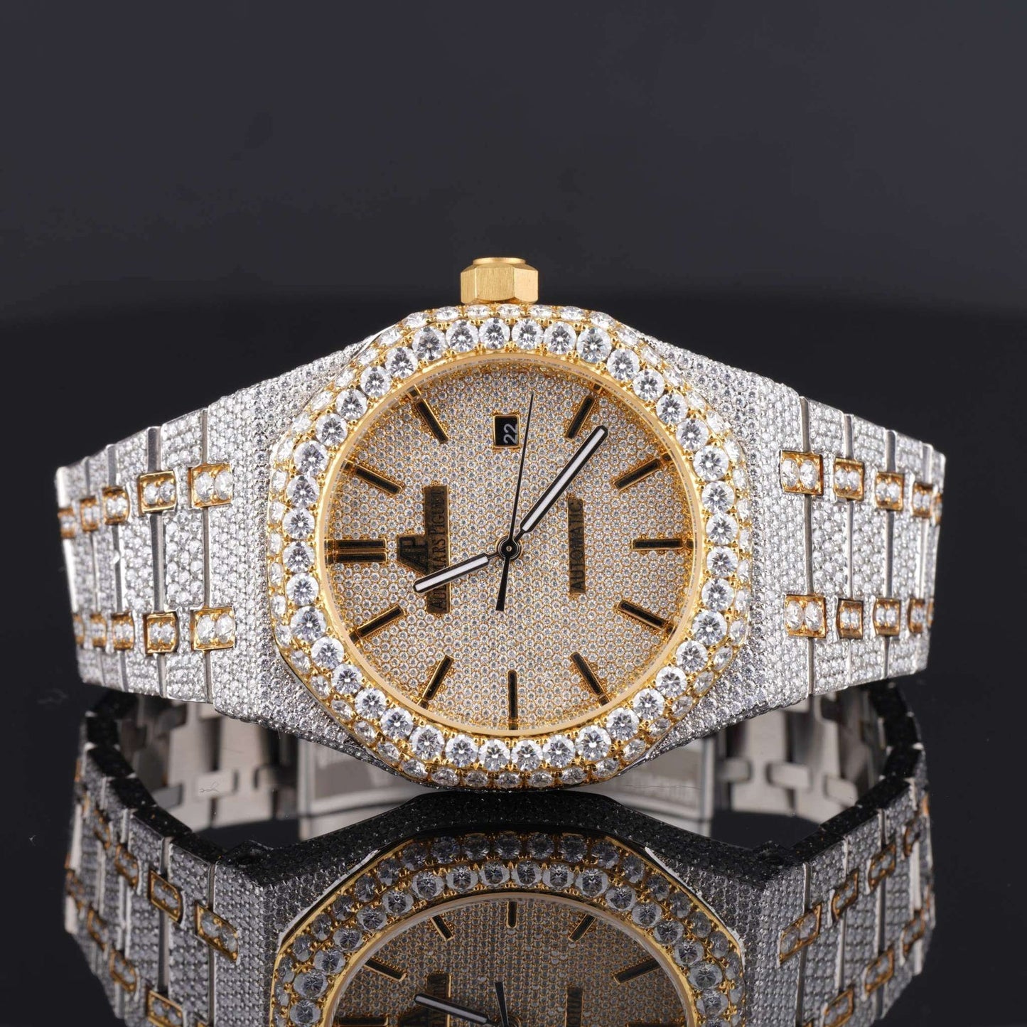 Classic Moissanite Diamond Iced-Out Bust Down Automatic Watch – Rose, White & Yellow Gold Plated Luxury Timepiece