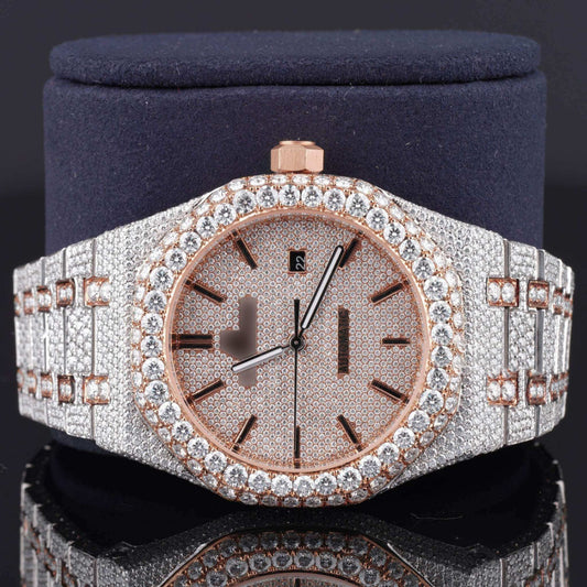 Classic Moissanite Diamond Iced-Out Bust Down Automatic Watch – Rose, White & Yellow Gold Plated Luxury Timepiece