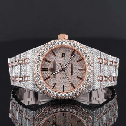 Classic Moissanite Diamond Iced-Out Bust Down Automatic Watch – Rose, White & Yellow Gold Plated Luxury Timepiece