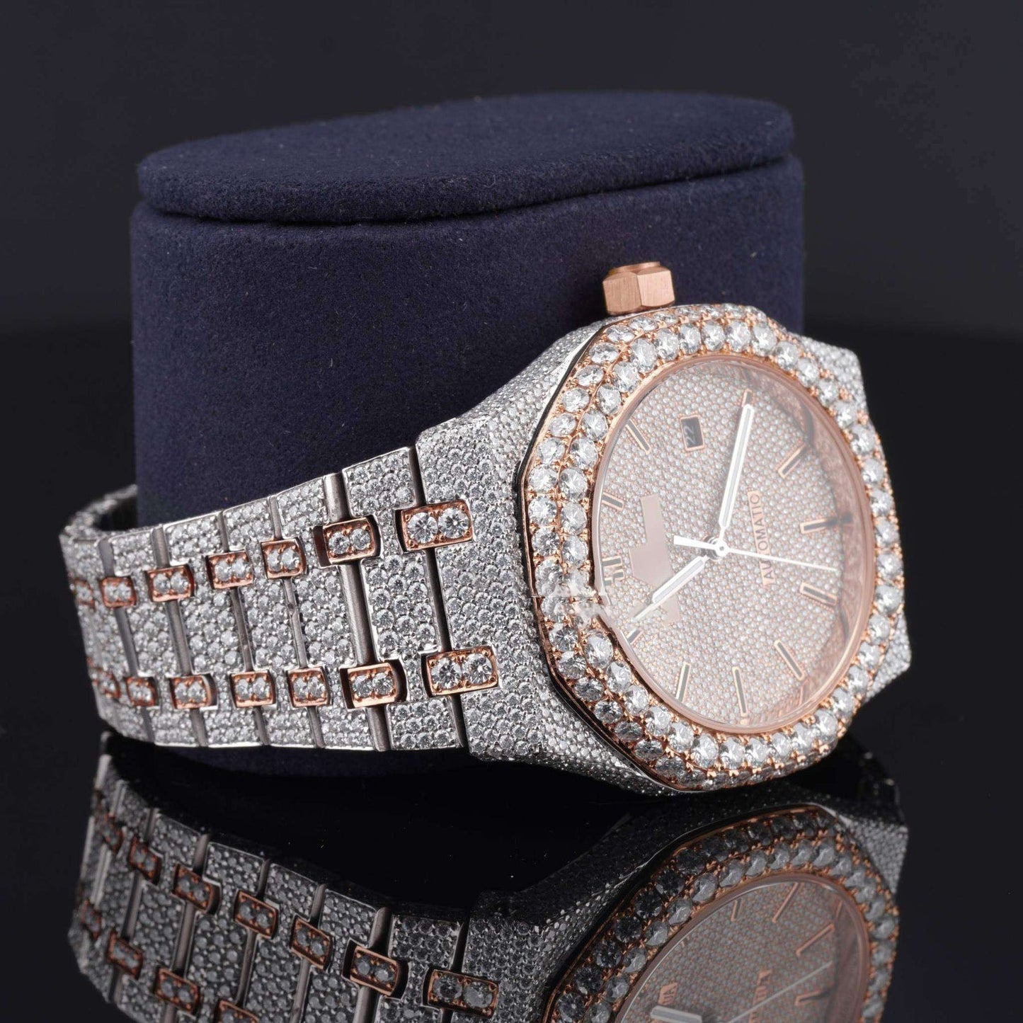 Classic Moissanite Diamond Iced-Out Bust Down Automatic Watch – Rose, White & Yellow Gold Plated Luxury Timepiece