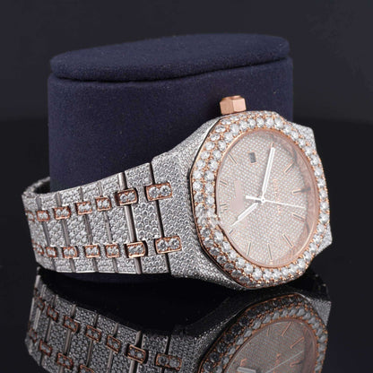 Classic Moissanite Diamond Iced-Out Bust Down Automatic Watch – Rose, White & Yellow Gold Plated Luxury Timepiece