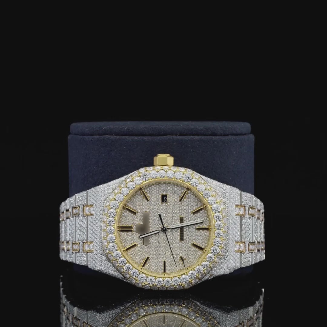 Classic Moissanite Diamond Iced-Out Bust Down Automatic Watch – Rose, White & Yellow Gold Plated Luxury Timepiece