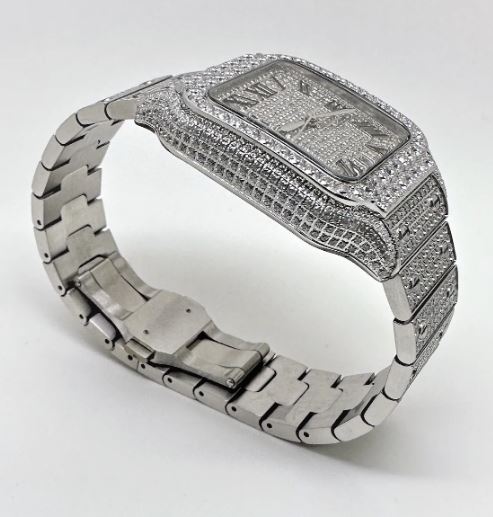 MW Moissanite Premium Rectangle White Dial Bust Down D Moissanite d  Bust Down Square  Dial Premium Fully   Iced Out  MW_C1065