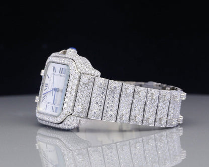 MW Luxury Moissanite  Watch Automatic Movement  Square Roman Dial Studded Watch Hip Hop Bust Down VVS  Iced Out  MW_C1023