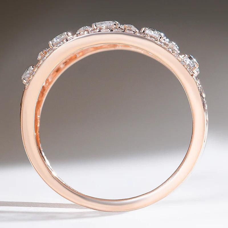 Luxury Rose Gold Statement Ring – 925 Sterling Silver Wide Band with Marquise & Round Cut Moissanite Stones | Elegant Jewelry for Women
