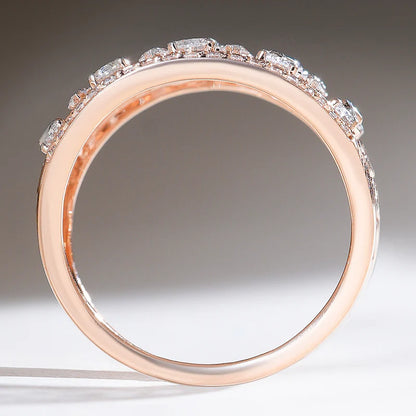 Luxury Rose Gold Statement Ring – 925 Sterling Silver Wide Band with Marquise & Round Cut Moissanite Stones | Elegant Jewelry for Women