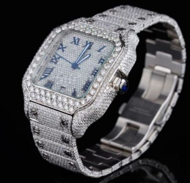 MW Premium Square Roman Dial Stainless Steel Moissanite Studded Watch   Hip Hop Bust Down VVS  Iced Out  Personalized Custom Watch MW_C1014