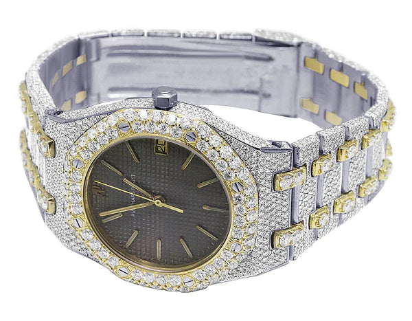 Luxury Full Iced Out VVS Diamond Men's Watch, Stainless Steel 2-Tone Gold Plated 42mm - High-End Fashion Timepiece