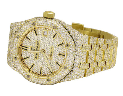 Luxury Iced Out Moissanite Diamond Men Watch Yellow Gold Plated 42mm Men Watch