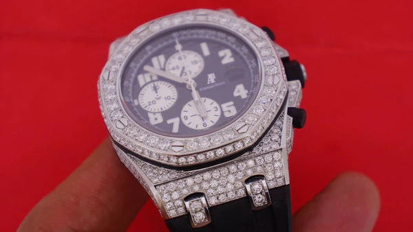 Iced Out VVS Moissanite Diamond Men's Watch, 42mm Black Silicon Band All Chronograph Working