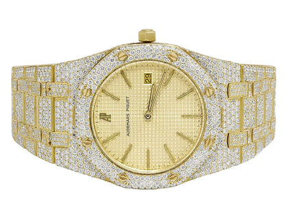 Iced Out VVS Moissanite Diamond Men's Watch, Stainless Steel Yellow Gold Plated, 42mm Luxury Timepiece