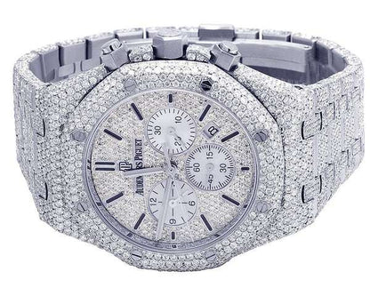 Full Iced Out VVS Moissanite Diamond Men's Watch | Stainless Steel, Chronograph Function, 42mm Luxury Timepiece